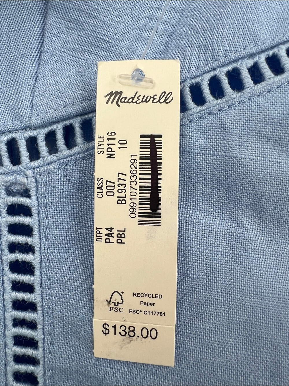 Madewell NWT Sweetheart Midi Dress in Linen-Cotton Blend Powder Blue size 10 - Picture 6 of 11